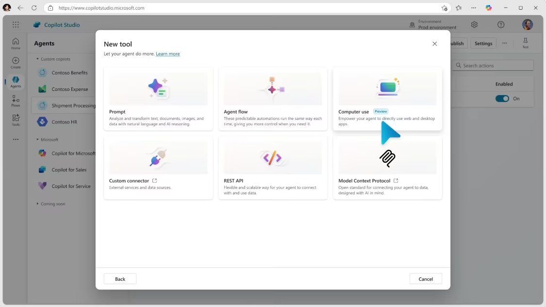 微软 Copilot Studio 上线“计算机使用”工具，让 AI 像人一样操作电脑